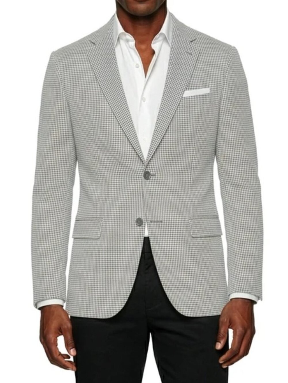 Light Grey Micro Houndstooth Notch Lapel Modern Fit Men's Jacket